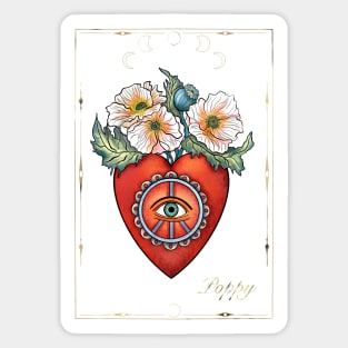 Heart and poppy flowers print tattoo style Sticker